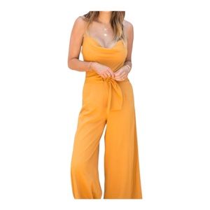 NWT MINKPINK Marigold Yellow Cowl Neck Jumpsuit In Women’s Size Small